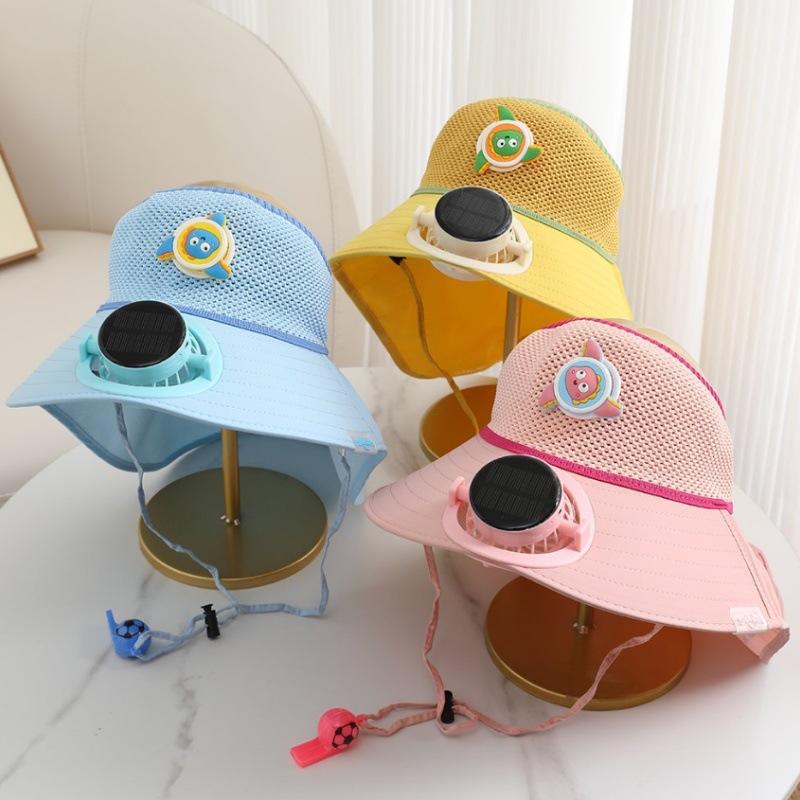 Children's hat summer solar charging fan shawl hat boys and girls sunshade eaves empty top bucket hat
