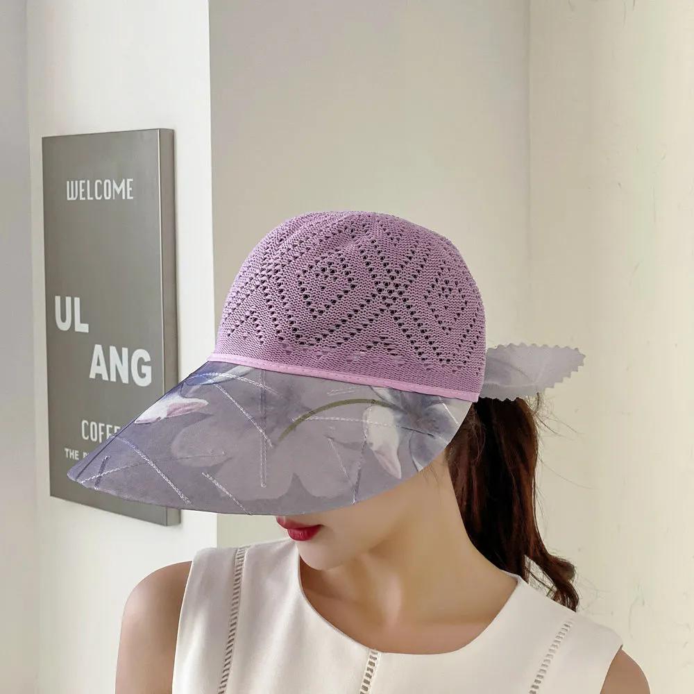 WTEMPO Summer Thin Breathable Women's Wide Brim Solid Color Sun Hats Hollow-out Elegant Casual Foldable Summer Outdoor Sunscreen Hats