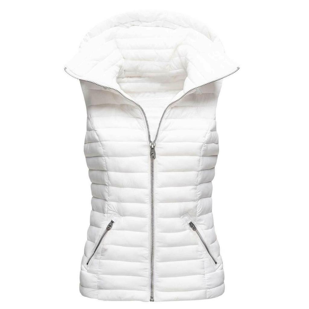 Женская мода однотонная хлопковая жилетка на молнии без рукавов хлопковая куртка