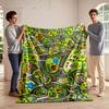 Colorful Cartoon City Map with Roads and Buildings, Flannel Blanket for Bedroom, Living Room, Sofa, and Nap Sofas.