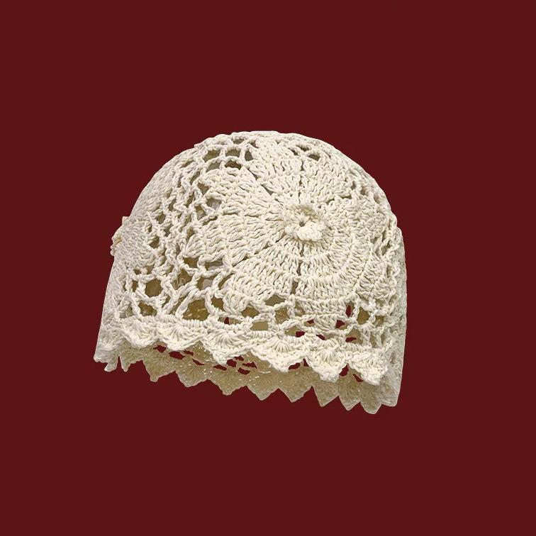 Spring and summer hand-woven hollow bald hat women's crochet ethnic style fringed pullover hat bohemian style knitted