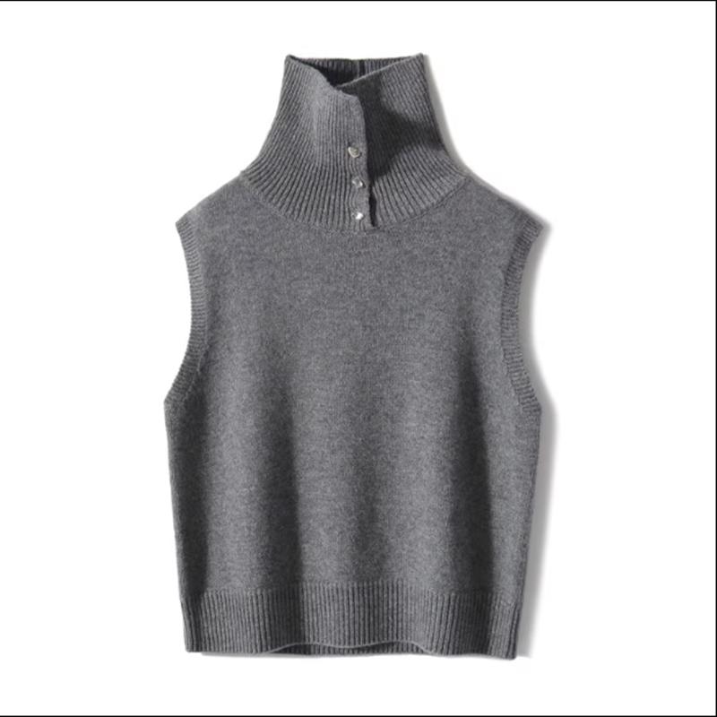 Женский вязаный жилет с высоким воротником, свободный удобный пуловер, кашемировый свитер, свитера без рукавов