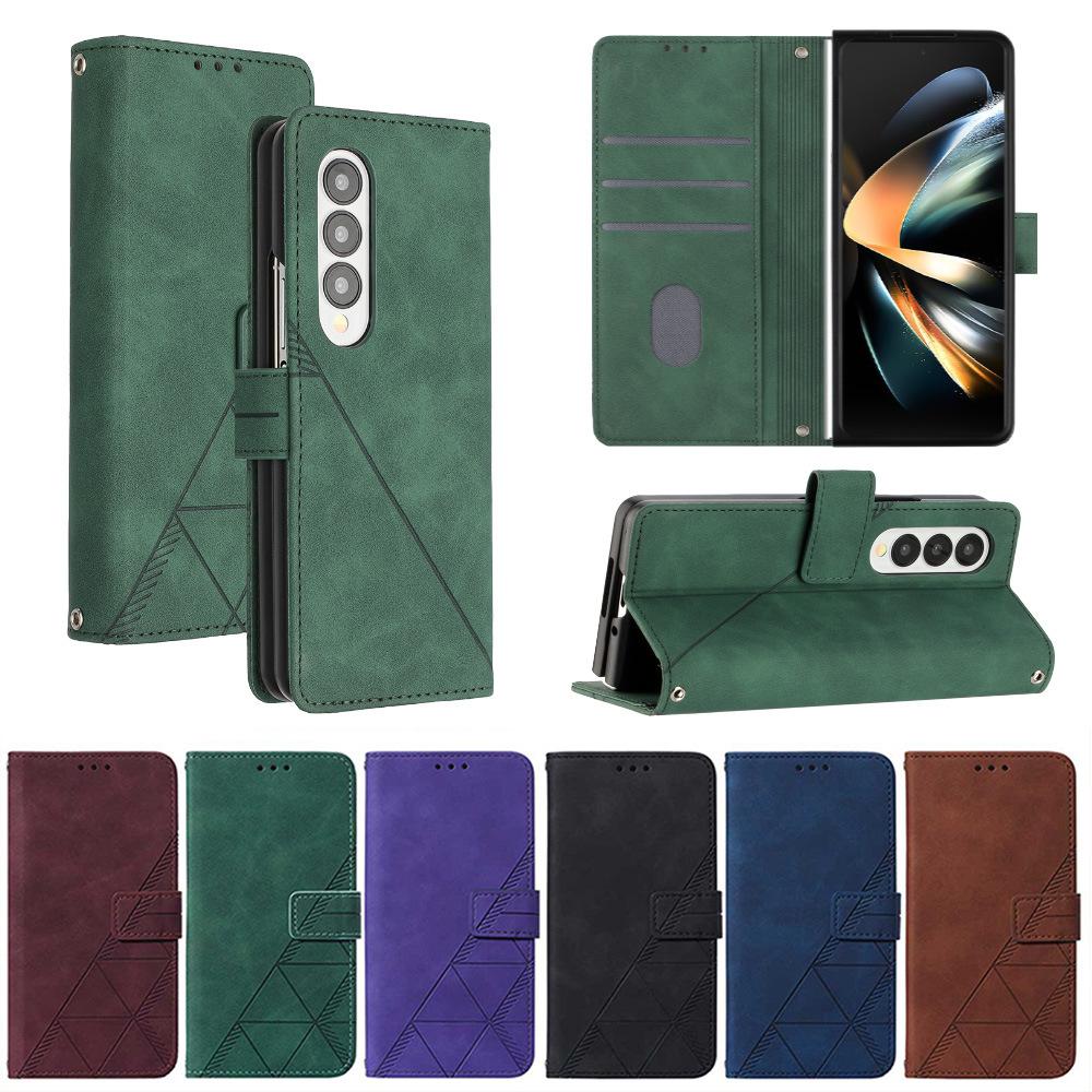 Подходит для мобильного телефона Samsung Z Fold 5 кожаный чехол Z Fold6 ретро матовый кошелек для карт диагональный разъем складывающийся