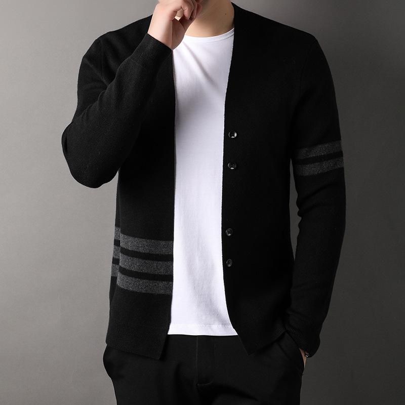 Осенний новый мужской вязаный кардиган, молодежный корейский стиль, повседневный свитер с V-образным вырезом, трендовая куртка для мужчин