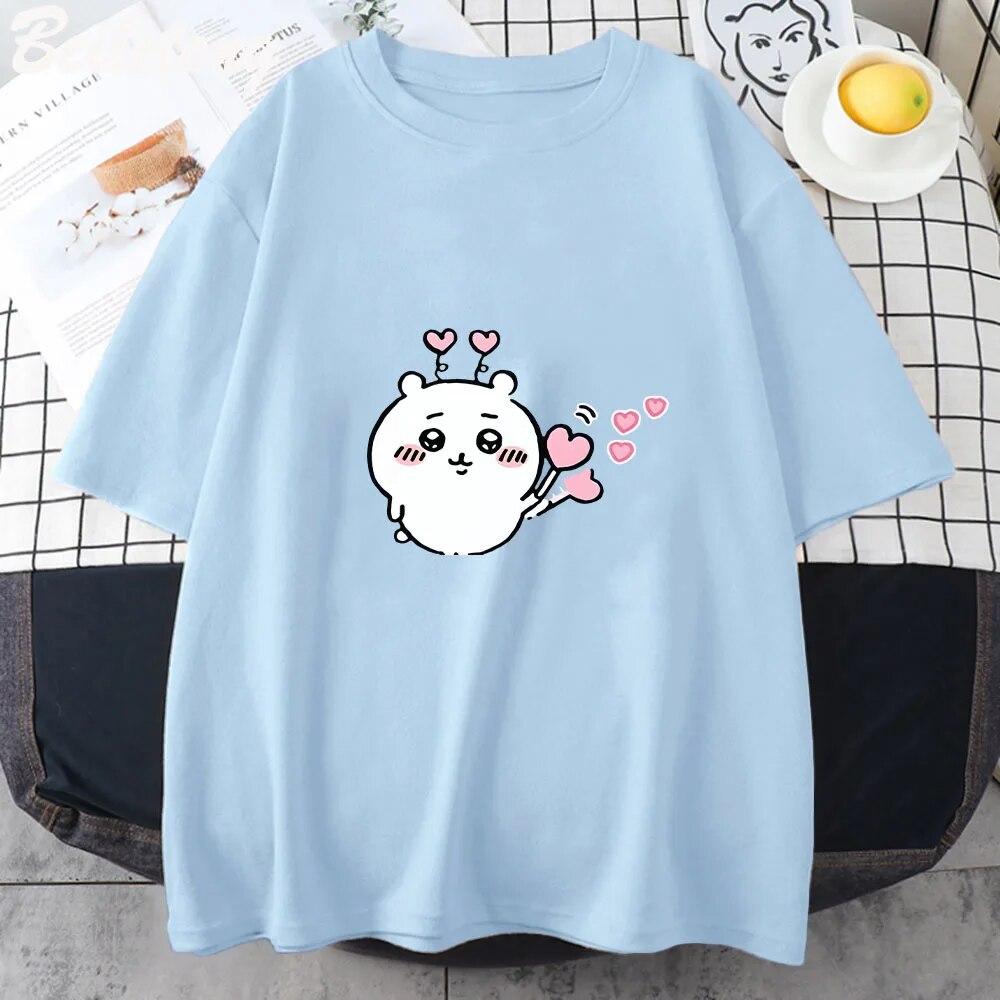 Футболка Chiikawa с принтом Kawaii, женская футболка, уличная дышащая футболка с коротким рукавом, модная повседневная одежда, летняя футболка из 100% хлопка, футболка унисекс