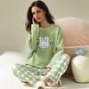 Women Pajamas Set Autumn and Winter Set of Head Long-Sleeved Cotton Plaid Student Homewear Two Sets