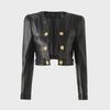 2023 European-American PU Leather Padded Shoulder Cardigan Jacket