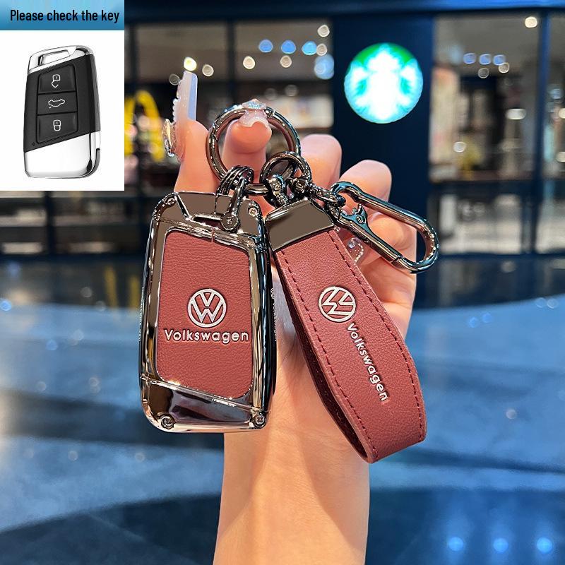 Чехол для ключей Volkswagen для Teramont, ID3, Tayron, ID4, Golf 8, Lamando - Металлическая и кожаная оболочка.