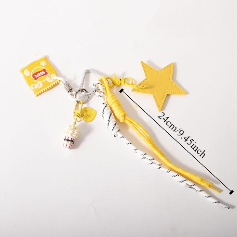 Popcorn Potato Chips Braided Rope Bag Pendant PU Leather Star Keyring Birthday Parties