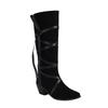 FOREADA Women Knee High Long Boots Round Toe Block High Heels Cross Strap Gogo Boots Ladies Fashion Shoes Winter Yellow Black 46