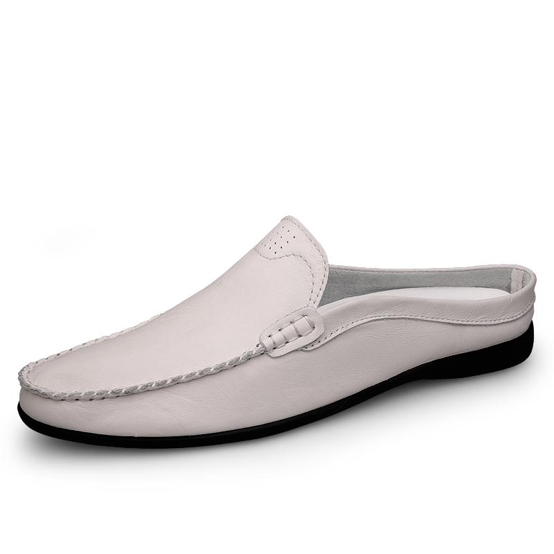 FashionMen's Casual Shoes Breathable Genuine Leather Loafers Men Business Office Half Shoes For Men Driving Moccasins Luxury Slippers