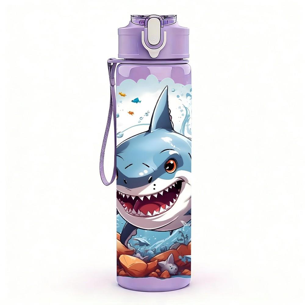 1PC Angry Shark Ocean Graphic 750ml Color Plastic Sports Water Bottle Leakproof Flip Straw Lid Suitable for Sports Office Home Use
