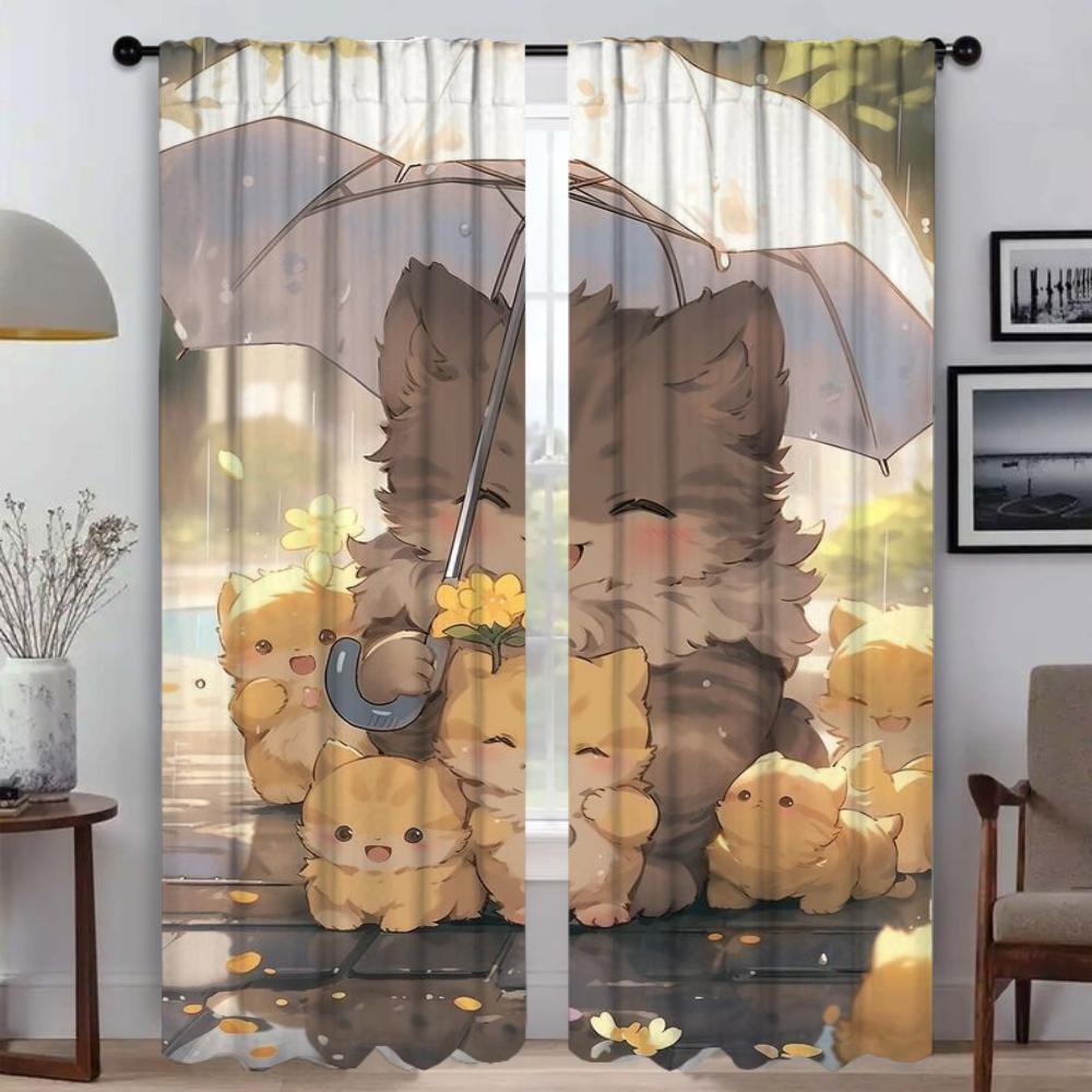 Anti-mosquito Curtains for Camera Cute Cartoon Cat Curtains Child Room Window Curtain for Room 2 Panel Partition Shades Living