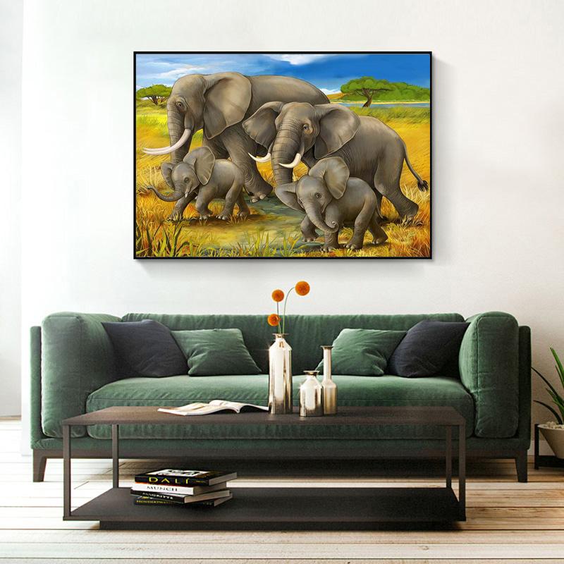 DIY Elephant 5D Diamond Painting Full Round Drill Animal Diamond Embroidery Cross Stitch Mosaic Kits Wall Art Home Decor