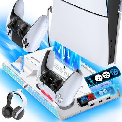 С PS5 Новая тонкая вертикальная охлаждающая подставка PS5 Регулируемая скорость ветра в режиме PS5 Контроллер Зарядное устройство Зарядка 2 устройств одновременно Включает зарядку