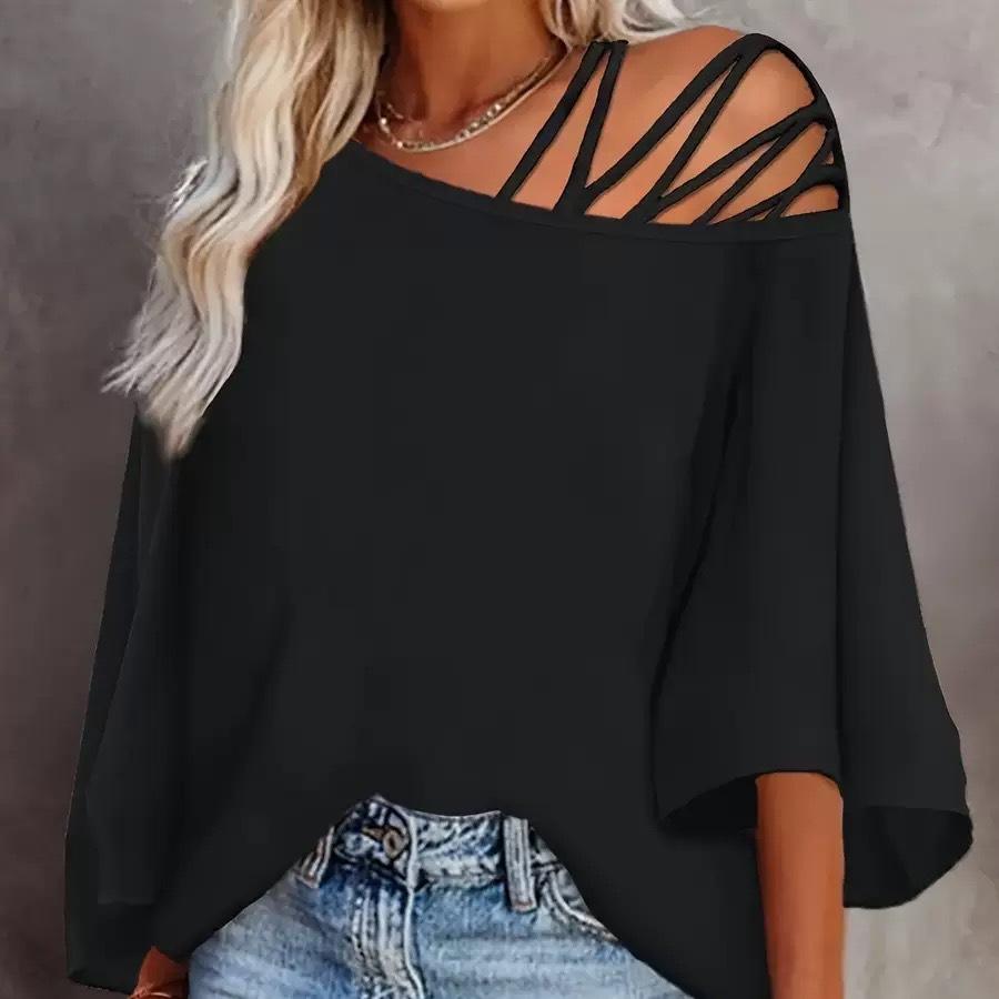 Летняя женская футболка, модные свободные повседневные топы с наклонным вырезом, футболка с принтом