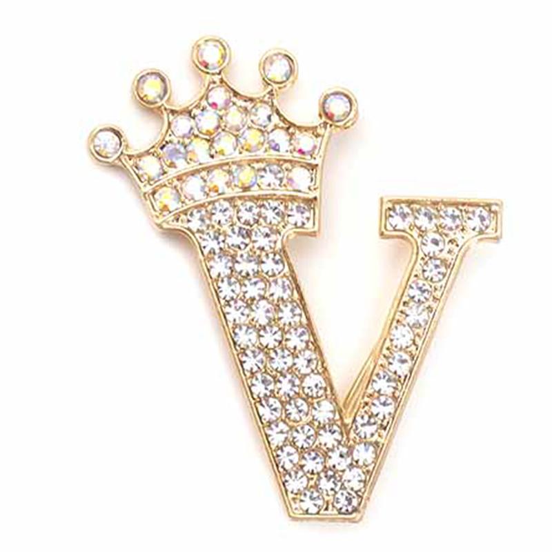 Fashion Crown 26 Initial Letters A To Z Crystal Rhinestone Brooch Pins Women