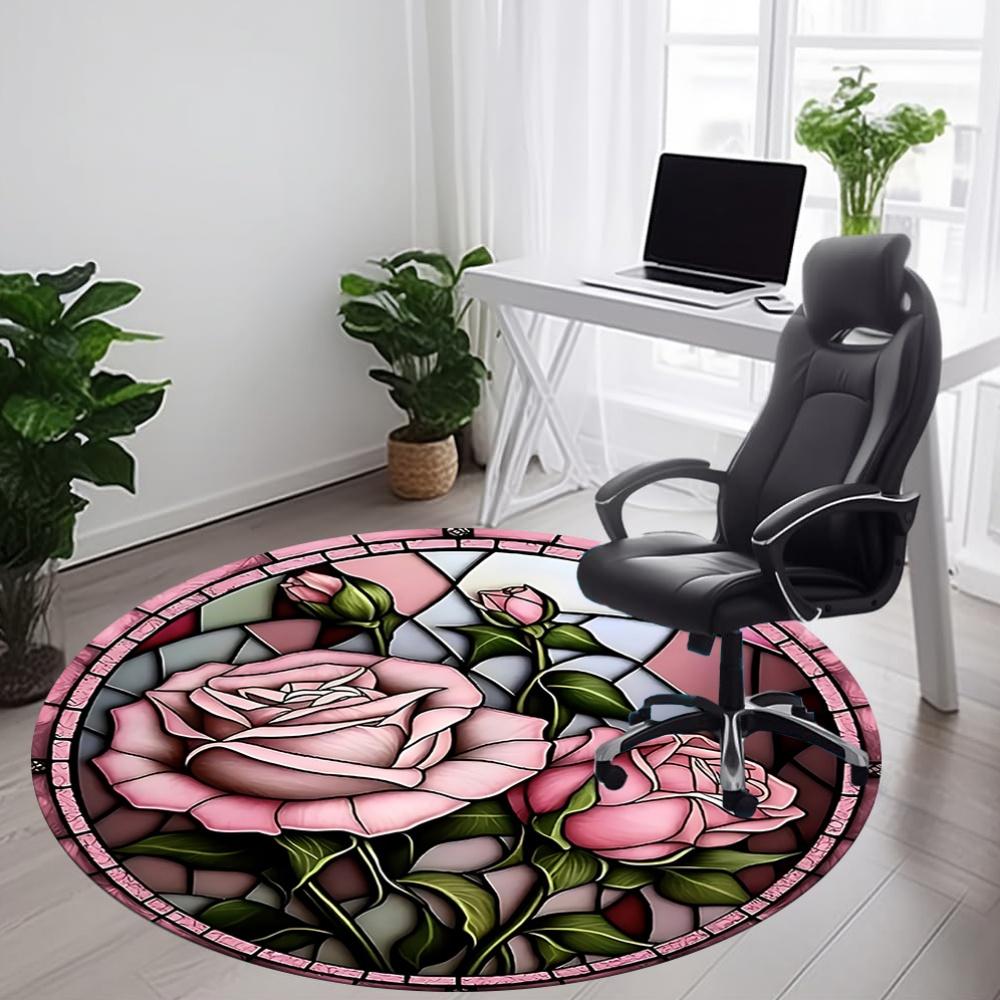 1pc Rose Window Office Round Area Rug, Indoor Mat Suitable For Office, Under Office Chairs Bedroom Living Room Home Decor, Room Deco