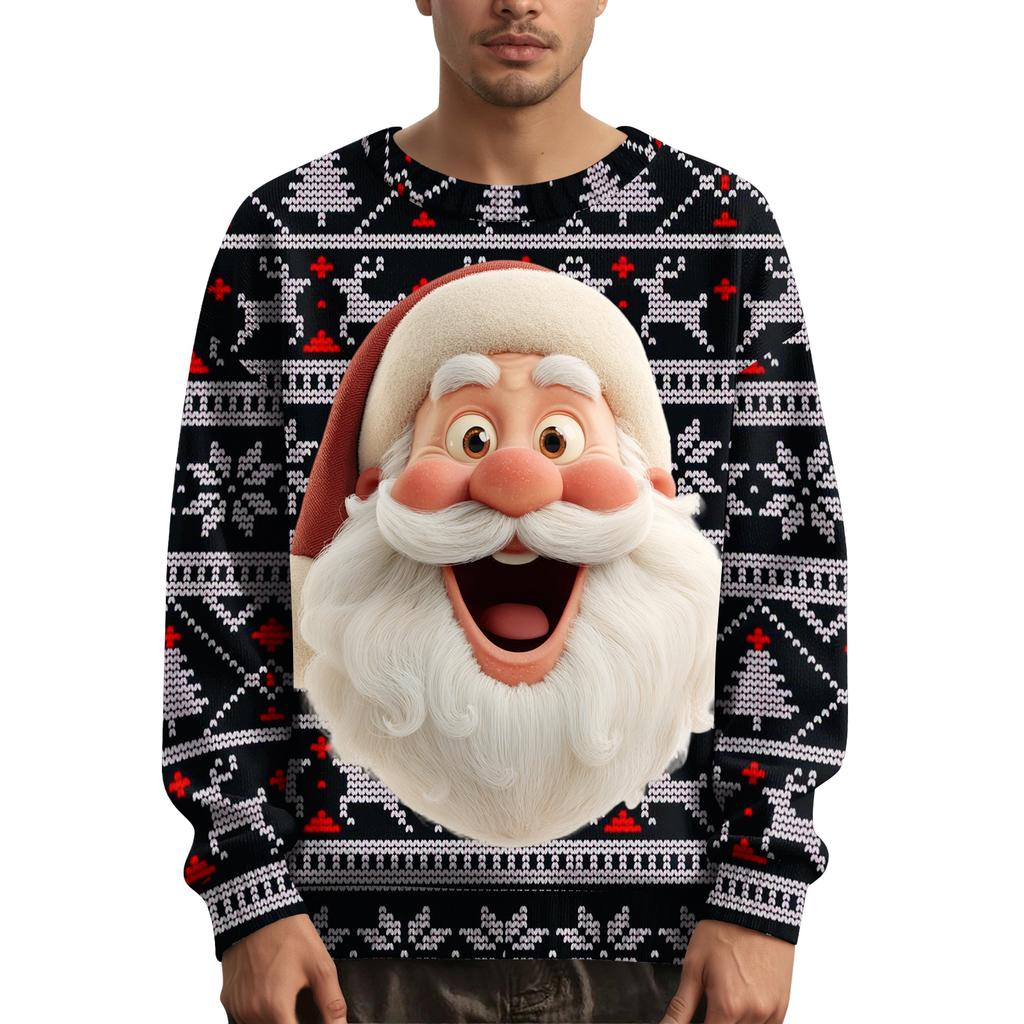 Мужской рождественский свитер с принтованным воротником
