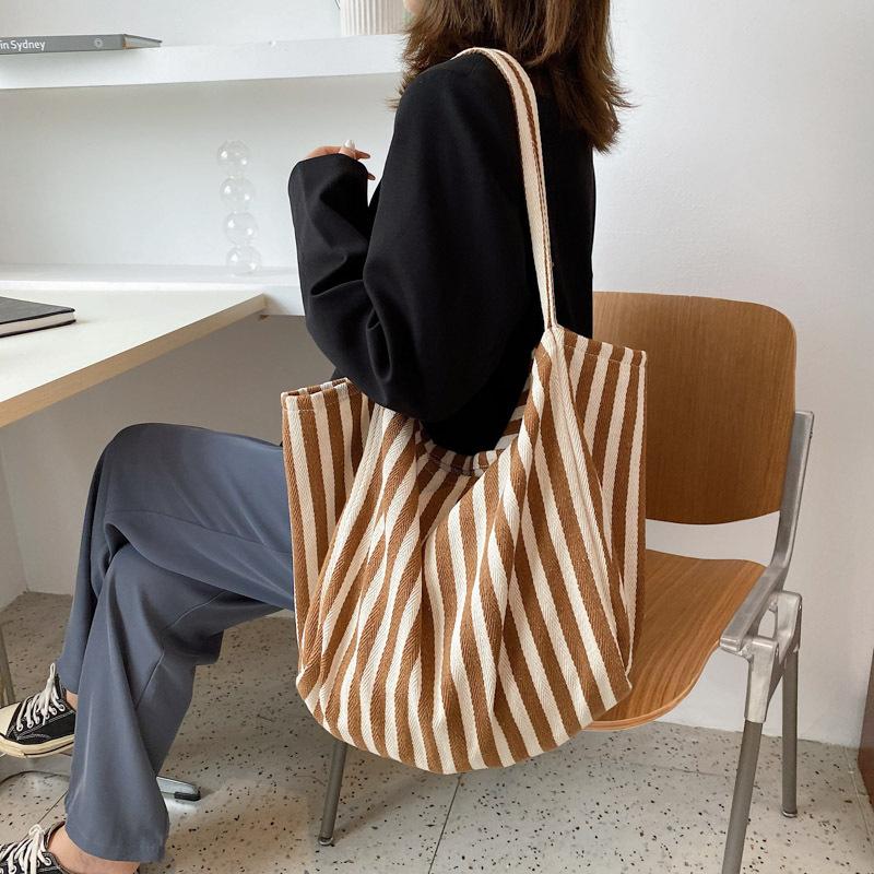 Холщовая сумка большой вместимости для женщин, модная полосатая сумка на плечо, новая сумка с верхней ручкой, дорожная сумка, сумка для покупок