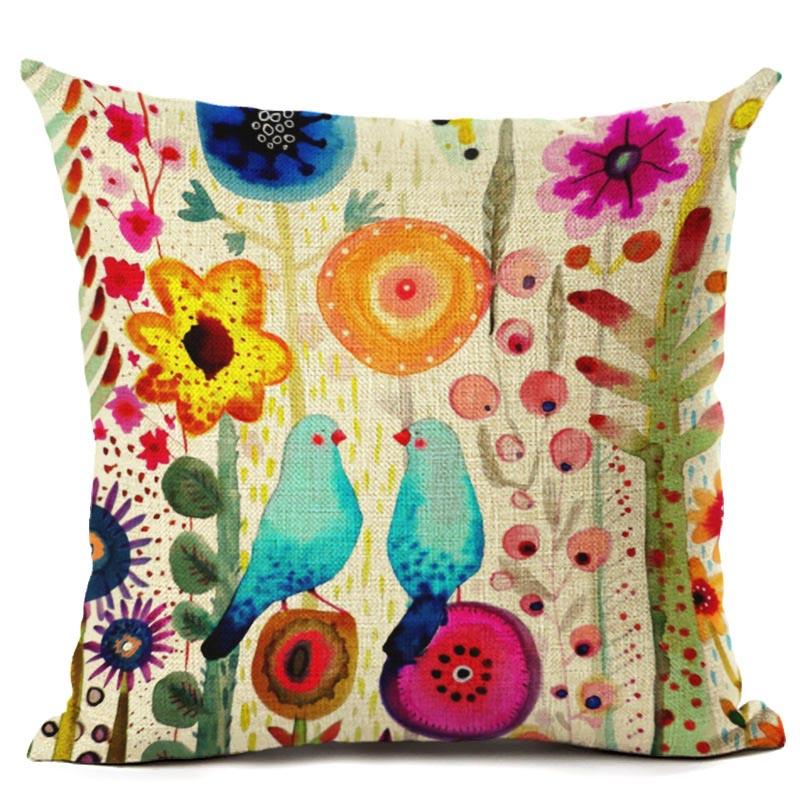 Animal Bird Pattern Cushion Cover Bird Cotton Linen Decorative Pillowcase For Sofa Plant Pillow Case Cover Kussensloop Almohada