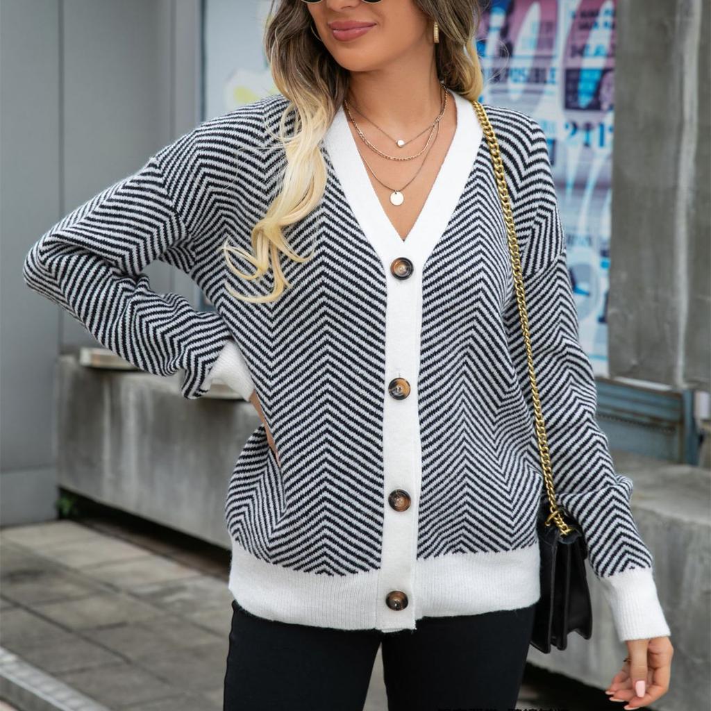 Осень-зима 2023, женский повседневный кардиган, свитер, цветной свитер на пуговицах, верх, пальто с v-образным вырезом