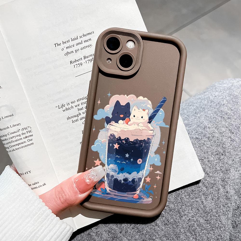 Для iPhone 16 15 Pro Max Redmi Note 13 12 11 Pro Samsung S24 Plus S24 Ultra A52 A72 A54 Мультяшный черный белый кот полная камера защитный мягкий чехол