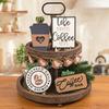 Coffee Bar Tiered Tray Decoration Wooden Coffee Sign Mini Coffee Cup Rustic Table Centerpieces for Farmhouse Kitchen