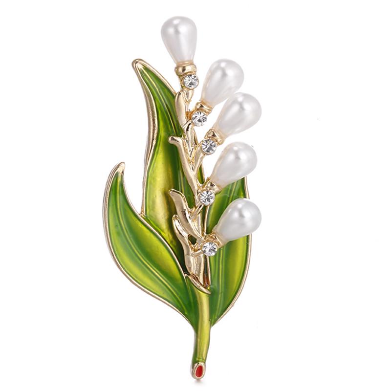 Эмалевая брошь Лист с жемчугом Брошь Брошь Женская ювелирное украшение на воротник Продукция AVE