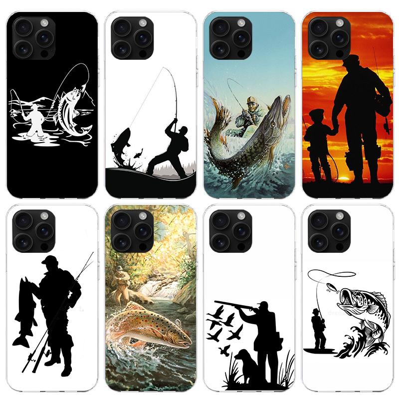 Hunting Fishing Man Phone Case For iPhone 17 Air 16 15 Pro Max 14 Plus 13 Mini 12 11 Cover 7 8 SE Silicone Shell Print Fundas 17