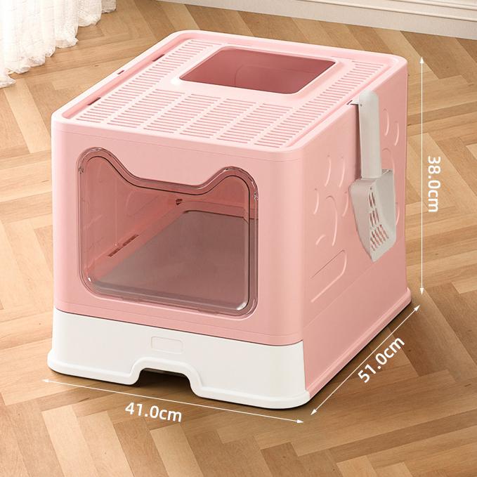 Covered Top Entry Kitten Litter Pan for Small and Medium Cats, Anti-Splashing Kitty Potty with Slide-Out Litter Tray
