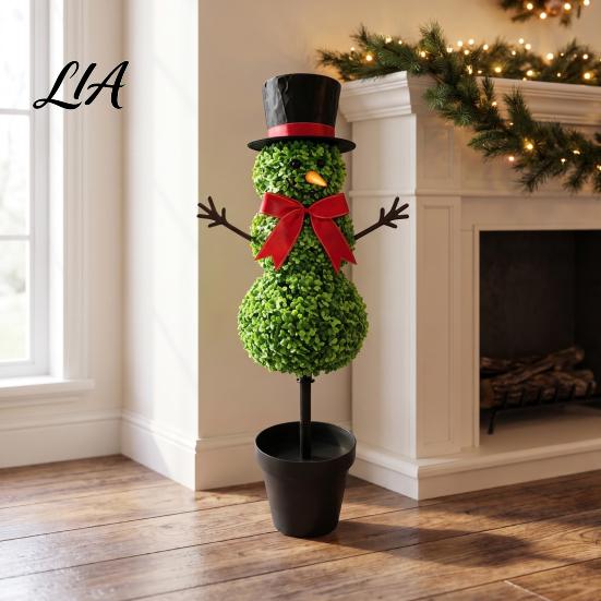 Three Ball Snowman Display Christmas Yard Stake, Simulation Topiary Decoration for Durable Plastic Stake Indoor Outdoor Porch Garden, Festive