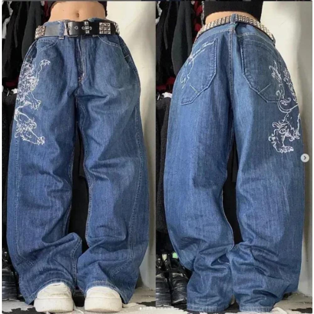 Y2K Американские новые ретро-уличные хип-хоп свободные джинсы женские Харадзюку с высокой талией широкие брюки готические широкие брюки уличные брюки