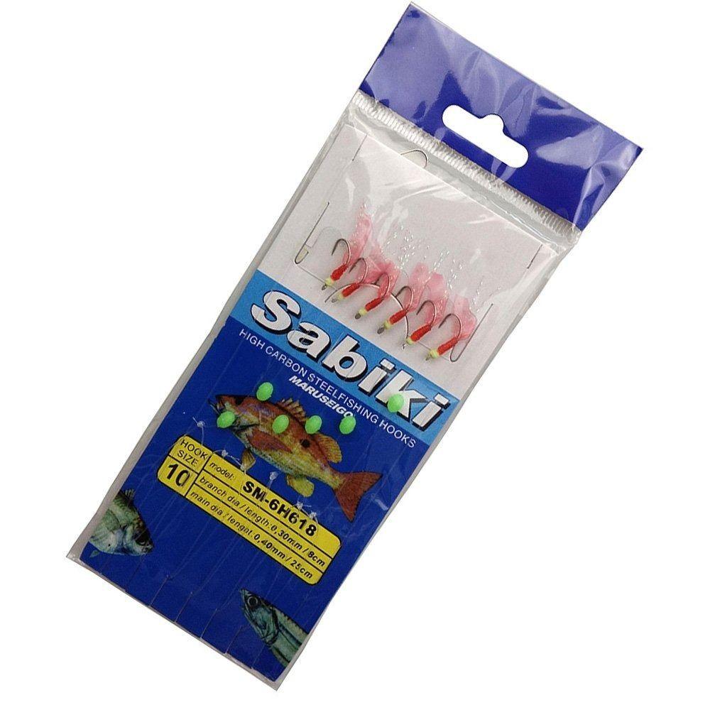 6pcs Artificial Sabiki String Hook Rig Luminous Bean Lure Bait Tackle  for Sea/Freshwater Fishing