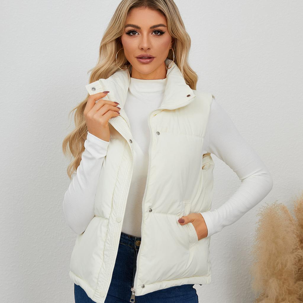 Puffer Vest for Women Lightweight Warm Stand Collar Sleeveless Puffer Jacket Women's Fall Winter Trendy Solid Zip-Up Padded Outerwear Puffy Vests