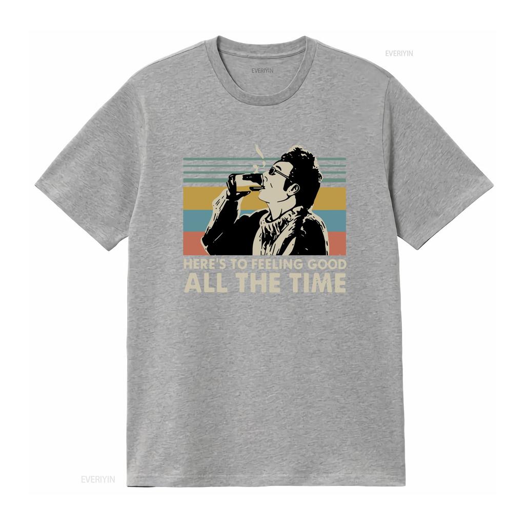 Retro Vintage Heres To Feeling Good All The Time Slogan Drinking Unisex Print Casual T Shirt vintage Washed homme Stylish Soft