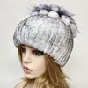 New Winter Real Rabbit Fur Beanies Hat Women 100% Genuine Real Rex Rabbit Hat Good Elastic Knitted Rex Rabbit Fur Caps