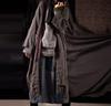 Women Gray Vintage Linen Trench Nine Sleeve Coats Autumn Embroidery High Quality Women Clothes Long Trench