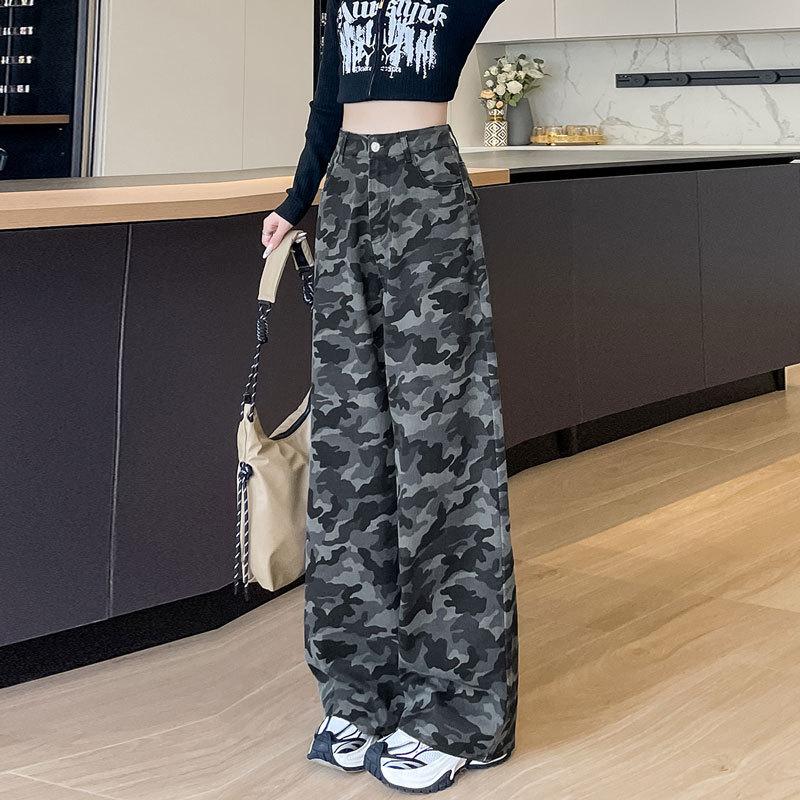 Camouflage Wide Leg Pants for Women Spring and Autumn Jeans High Waisted Casual Pants