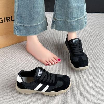 Спортивный стиль двойная полоска шнуровка кроссовки осень новые кожаные студенческие универсальные спортивные туфли