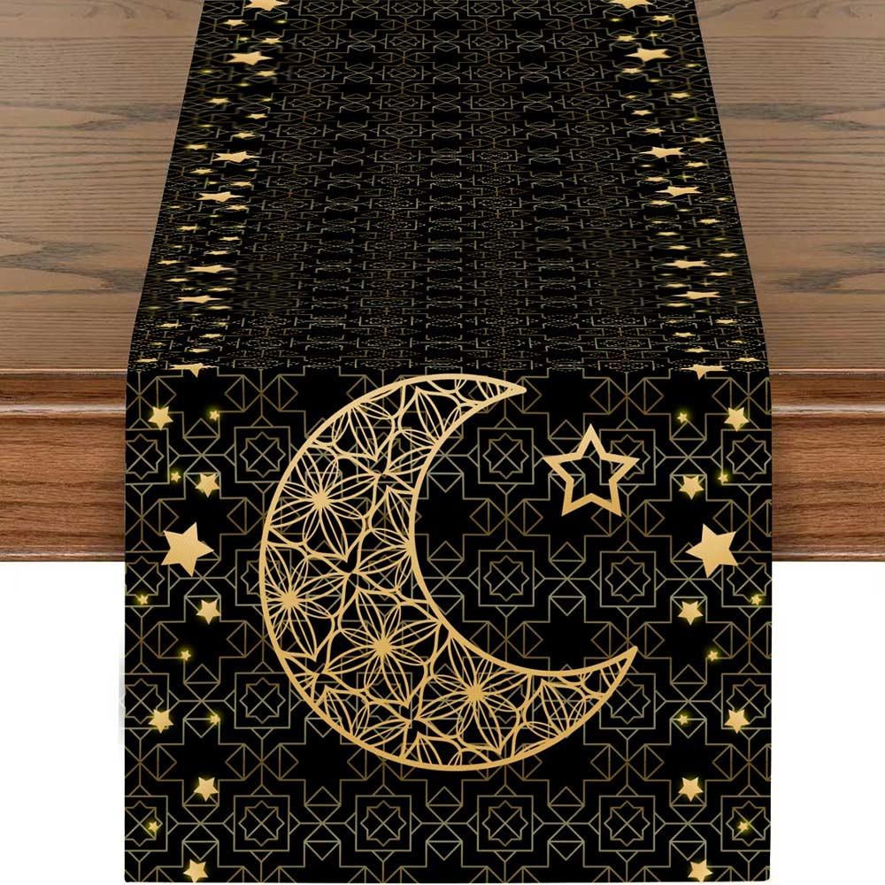 Разноцветная скатерть-дорожка на стол 'Eid Mubarak' 33*180см Декор обеденного стола Декор Рамадана Скатерть Лунный Замок Цветок Прямоугольная