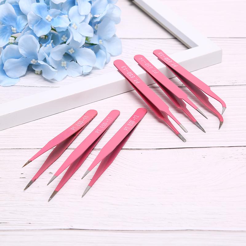 Профессиональный розовый пинцет для бровей, косой пинцет из нержавеющей стали для красоты волос