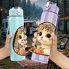 1PC Vintage Kitten Portrait Print 750ml Color Plastic Sports Water Bottle Leakproof Flip Straw Lid Suitable for Sports Office Home Use