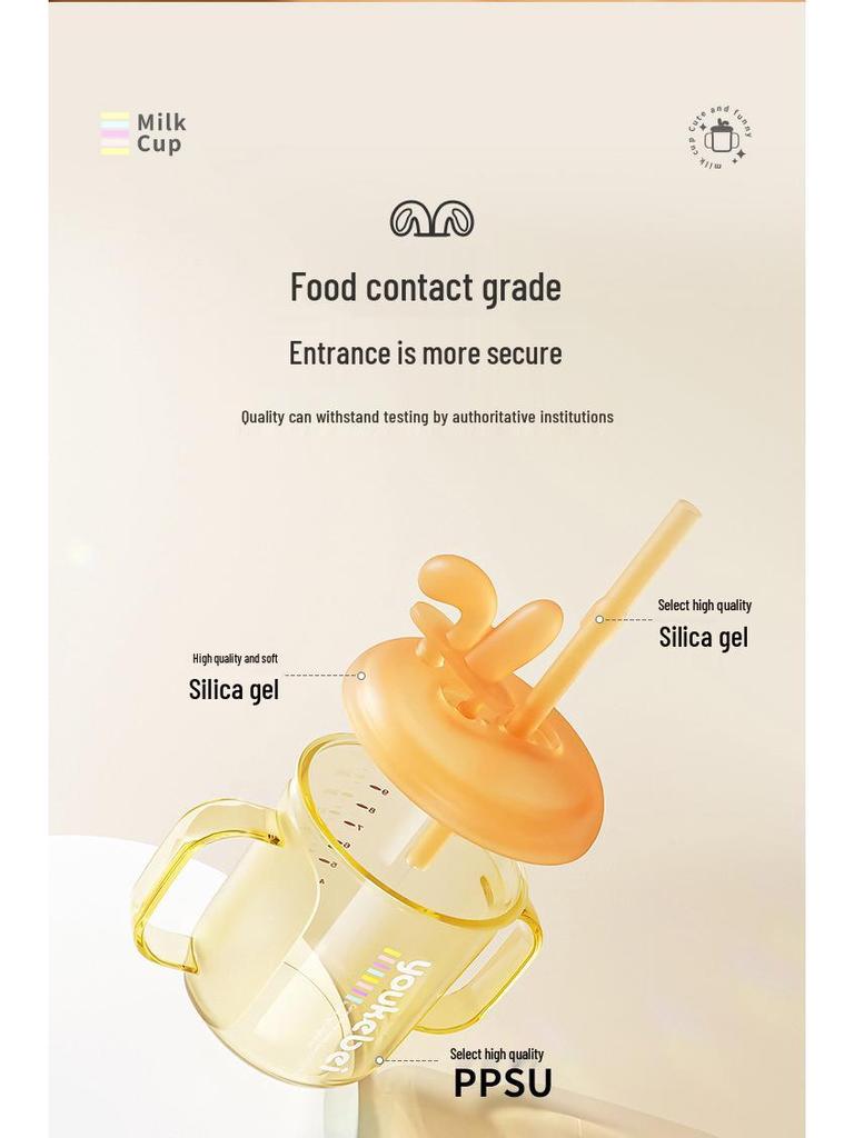 Детский поильник из PPSU с двумя ручками и соломинкой – Изолированный и термостойкий для молока, сока и воды.