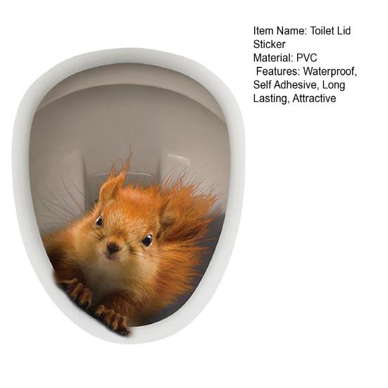 Наклейка на крышку унитаза, сильная липкость, ПВХ, водонепроницаемая, съемная, забавная 3D наклейка с белкой и животным, наклейка на стену