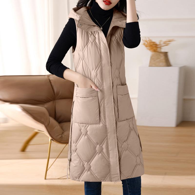 2023 зимний длинный свободный пуховый хлопковый жилет женский до колена женский жилет пальто осенью и зимой