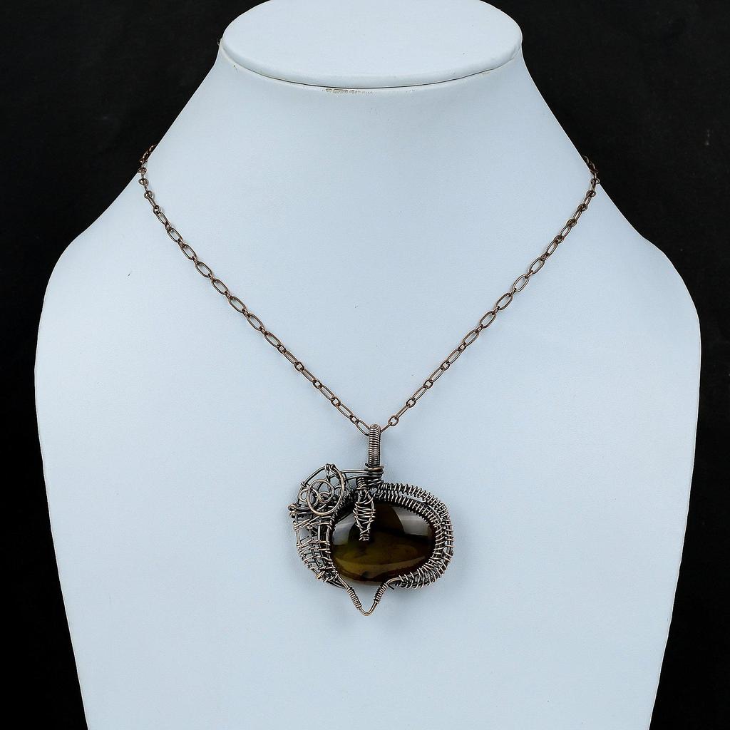 Подвеска из агата из Монтаны, медная подвеска, обернутая проволокой, подвеска ручной работы, медные украшения, подвеска из настоящего драгоценного камня, обернутая проволокой, подарок для матери