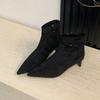 New Female Pointed Toe Modern Ladies Ankle Boots With Zippers Shoes Flock Women Short Boots Heels Shoes Pumps