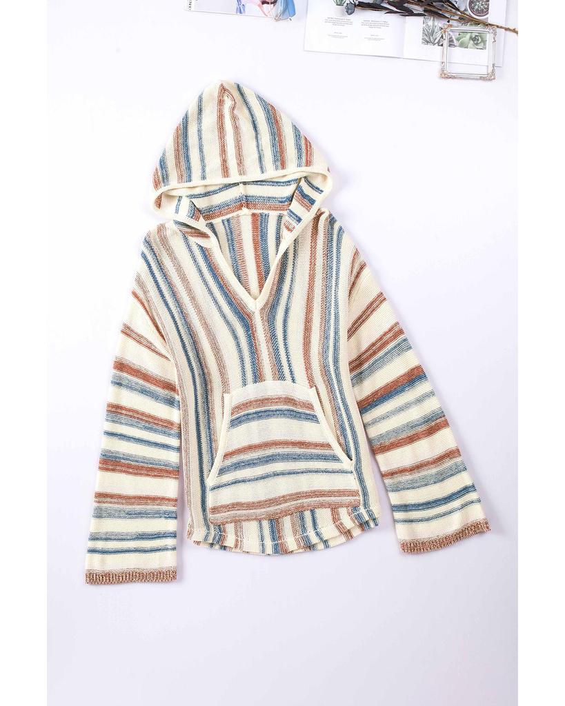 Azura Exchange Полосатый вязаный свитер с капюшоном и карманом-кенгуру