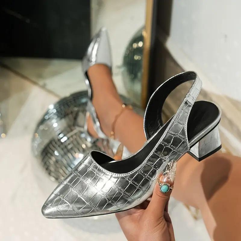 Fashion Women's Pointed Toe High Heels Medium Thick Heel Slingback Sandals 2025 Retro Large Size Summer New Fashion Women's Shoes